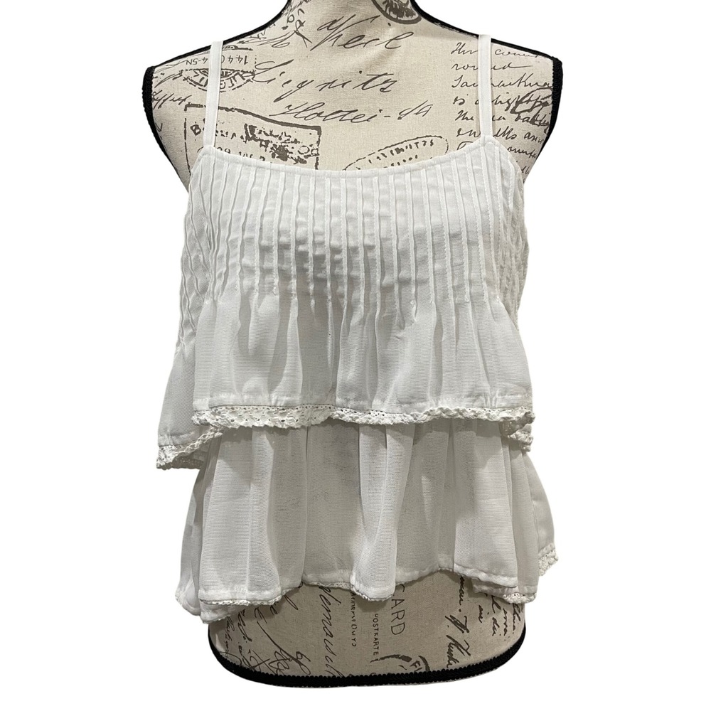Ariat Cami Top Women M White Ruffle Pintuck Crochet Lace Cottagecore Festival